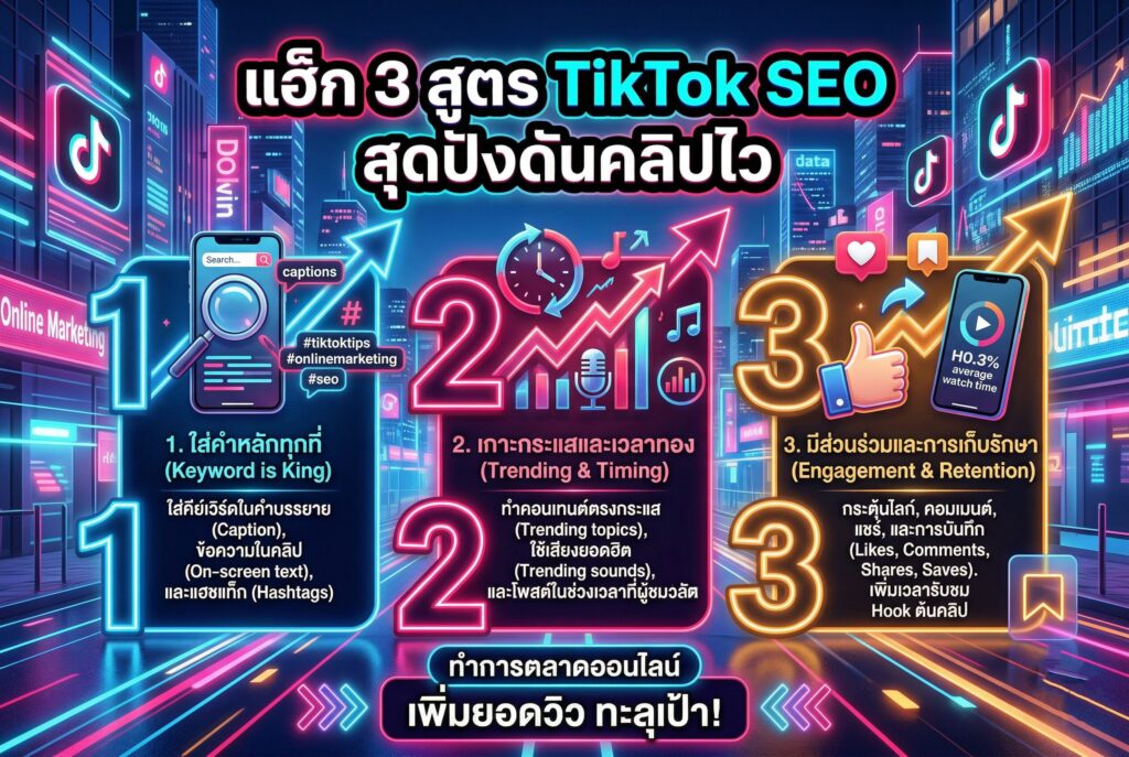 ทำการตลาดออนไลน์, TikTok SEO, คอนเทนต์วิดีโอ, ยิงแอด, อัลกอริทึม