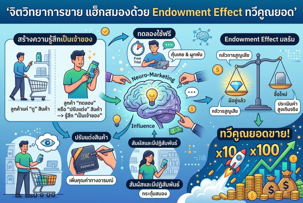 จิตวิทยาการขาย, การตลาดออนไลน์, The Endowment Effect, เพิ่มยอดขาย, ปิดการขาย