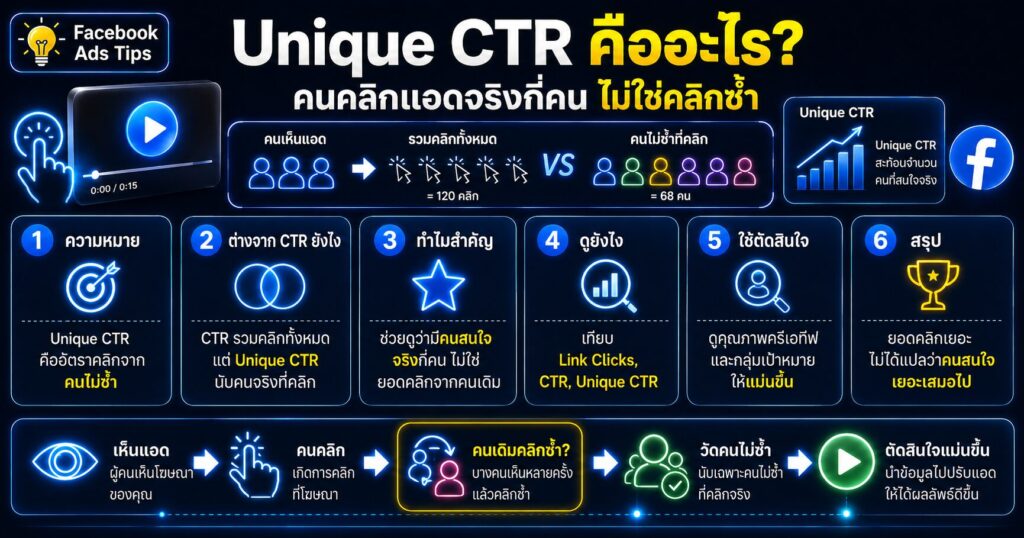 Unique CTR, Unique CTR คืออะไร, Unique Link Clicks, Facebook Ads Metric, Cost per Unique Link Click