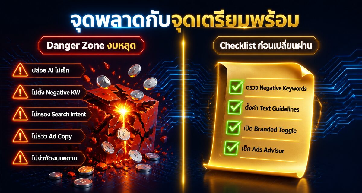 AI Max Google Ads 2026: เปิด 6 สวิตช์คุมงบก่อน DSA หาย 1 AI Max Google Ads 2026 แทนที่ Dynamic Search Ads