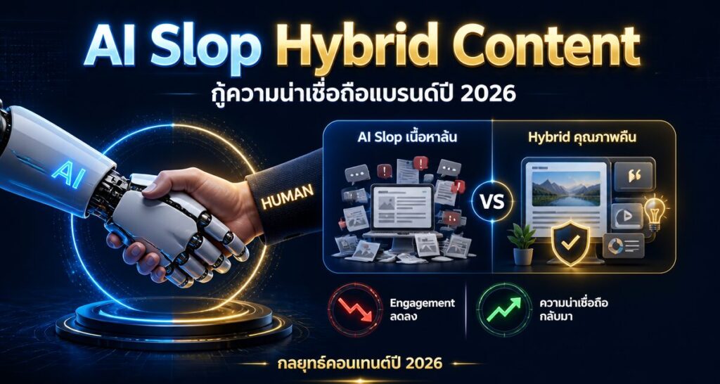 AI Slop Hybrid Content: กู้ความน่าเชื่อถือแบรนด์ปี 2026